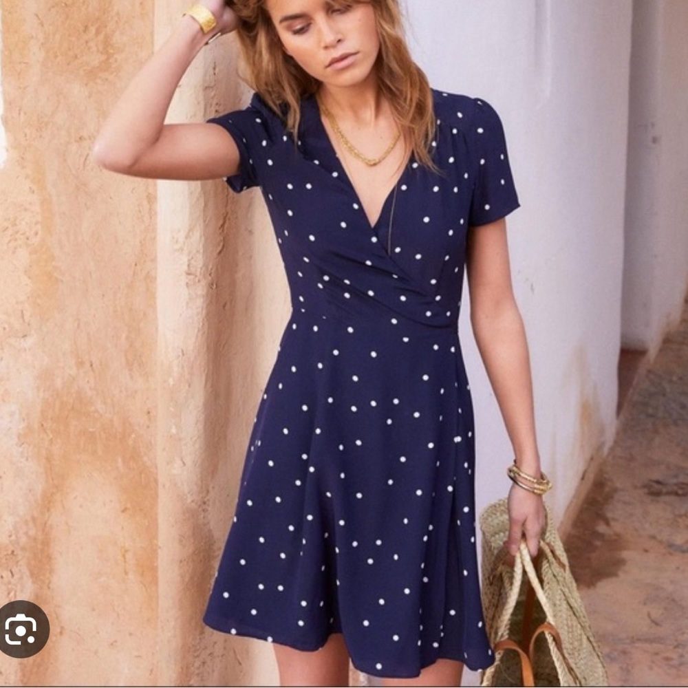 Sézane navy polka dot dress size 42
